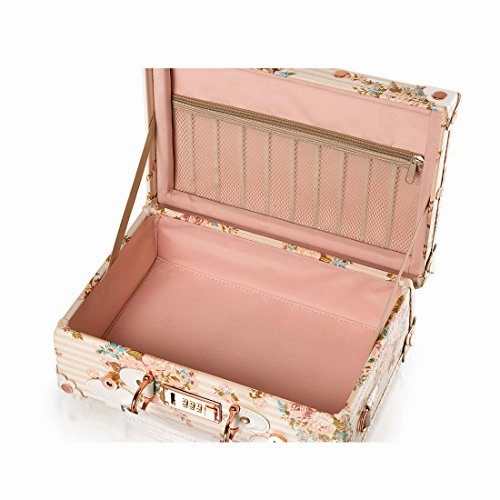 13 Inch Pu Leather Small Suitcase Floral Decorative Box With Straps For Women