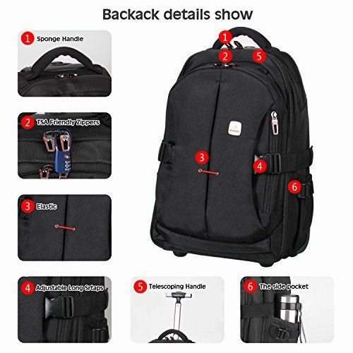 19 Rolling Carry-On Luggage Travel Duffel Bag For MenTsa Checkpoint Friendly Wheeled Backpack,