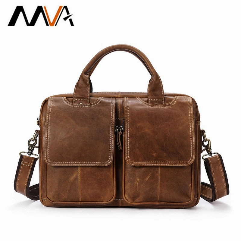 2018 Mva Genuine Leather Men'S Briefcases Men'S Leather Bags Laptop Bag 14 Inch Business Handbags