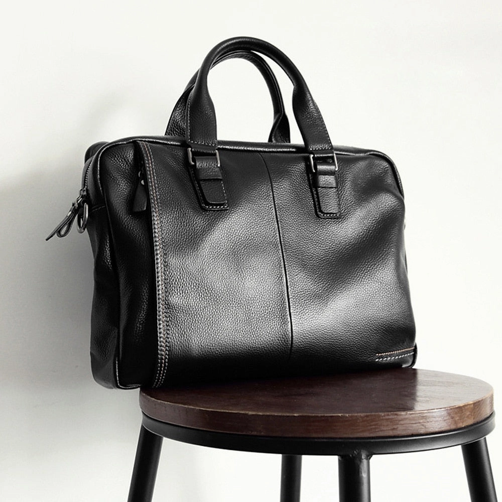 2018 New Natural Cowskin 100% Genuine Leather Men'S Briefcase Fashion Large Capacity Business Bag