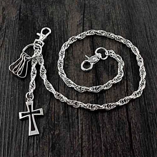 26'' Metal CROSS BIKER SILVER WALLET CHAIN LONG PANTS CHAIN SILVER jeans chain jean chain FOR MEN