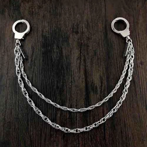 27'' Metal DOUBLE Chain BIKER SILVER WALLET CHAIN Handcuffs LONG PANTS CHAIN jeans chain FOR MEN