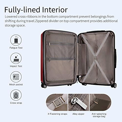 3 Piece Hardshell Luggage Set, Expandable Lightweight Suitcase Sets With Spinner Wheels, TSA Lock (20/24/28 inch), Red