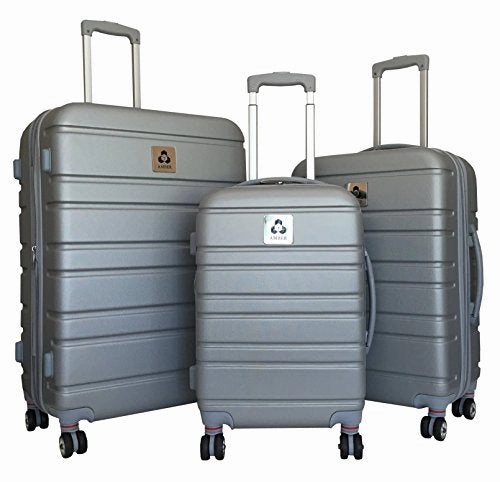 3Pc Luggage Set Hardside Rolling 4 Wheel Spinner Upright Carryon Travel Silver