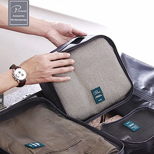 6 Set Packing Cubes/Travel Cubes - Travel Organizers with Shoe Bag-Gray