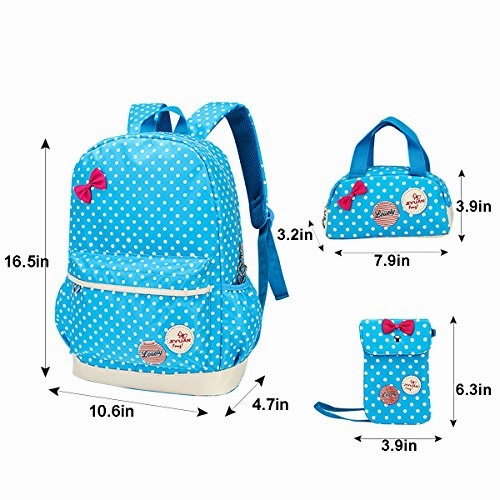 ABage 3 Pieces School Backpack Book Bag Daypack Bookbag with Lunch Bag and Purse, Sky Blue