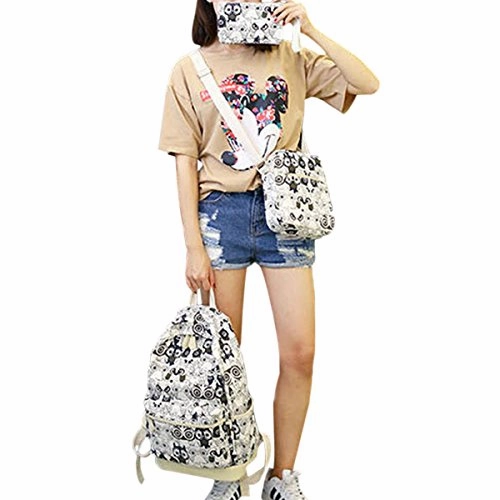 ABage Girl's School Backpack Set 3-Piece Canvas Bookbags Travel Laptop Backpacks, Black