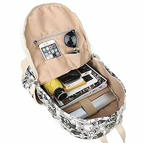 ABage Girl's School Backpack Set 3-Piece Canvas Bookbags Travel Laptop Backpacks, Black