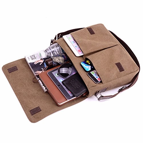 ABage Unisex Messenger Bag Vintage Work College Crossbody Bag Canvas Shoulder Bag, Black