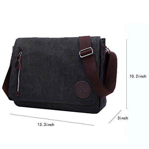 ABage Unisex Messenger Bag Vintage Work College Crossbody Bag Canvas Shoulder Bag, Black