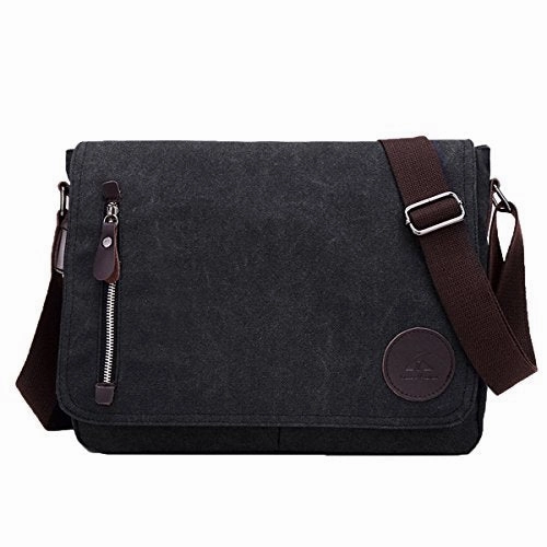 ABage Unisex Messenger Bag Vintage Work College Crossbody Bag Canvas Shoulder Bag, Black
