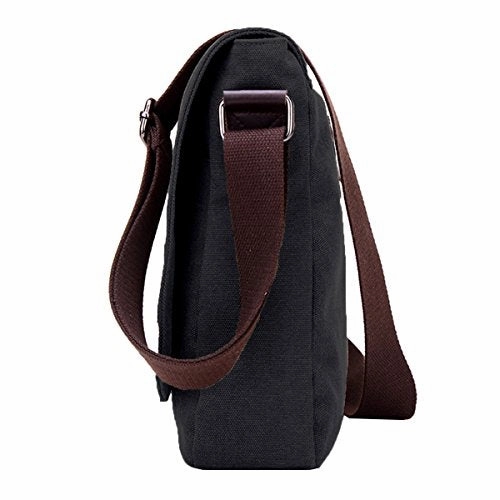 ABage Unisex Messenger Bag Vintage Work College Crossbody Bag Canvas Shoulder Bag, Black