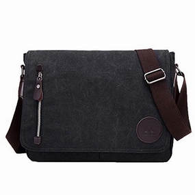 ABage Unisex Messenger Bag Vintage Work College Crossbody Bag Canvas Shoulder Bag, Black