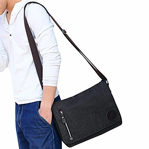 ABage Unisex Messenger Bag Vintage Work College Crossbody Bag Canvas Shoulder Bag, Black