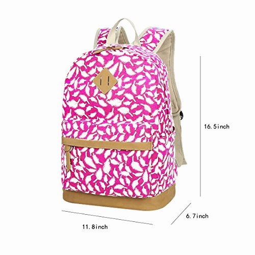 ABage Women's Canvas Backpack Lightweight Pattern Book Bag Laptop School Backpacks, Rose Red