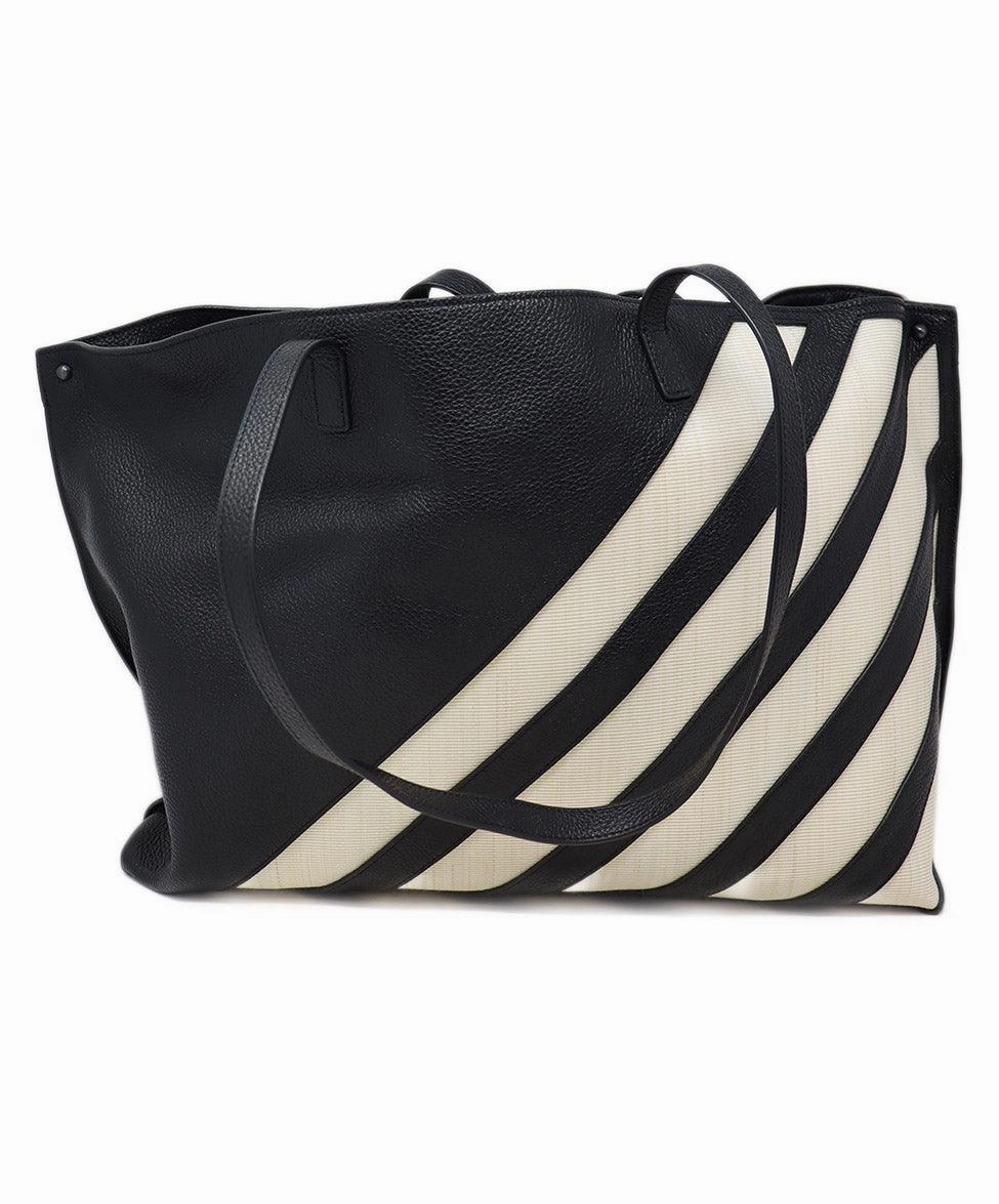 Akris Black Leather & Ivory Canvas Tote