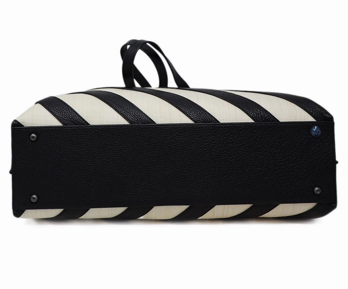 Akris Black Leather & Ivory Canvas Tote