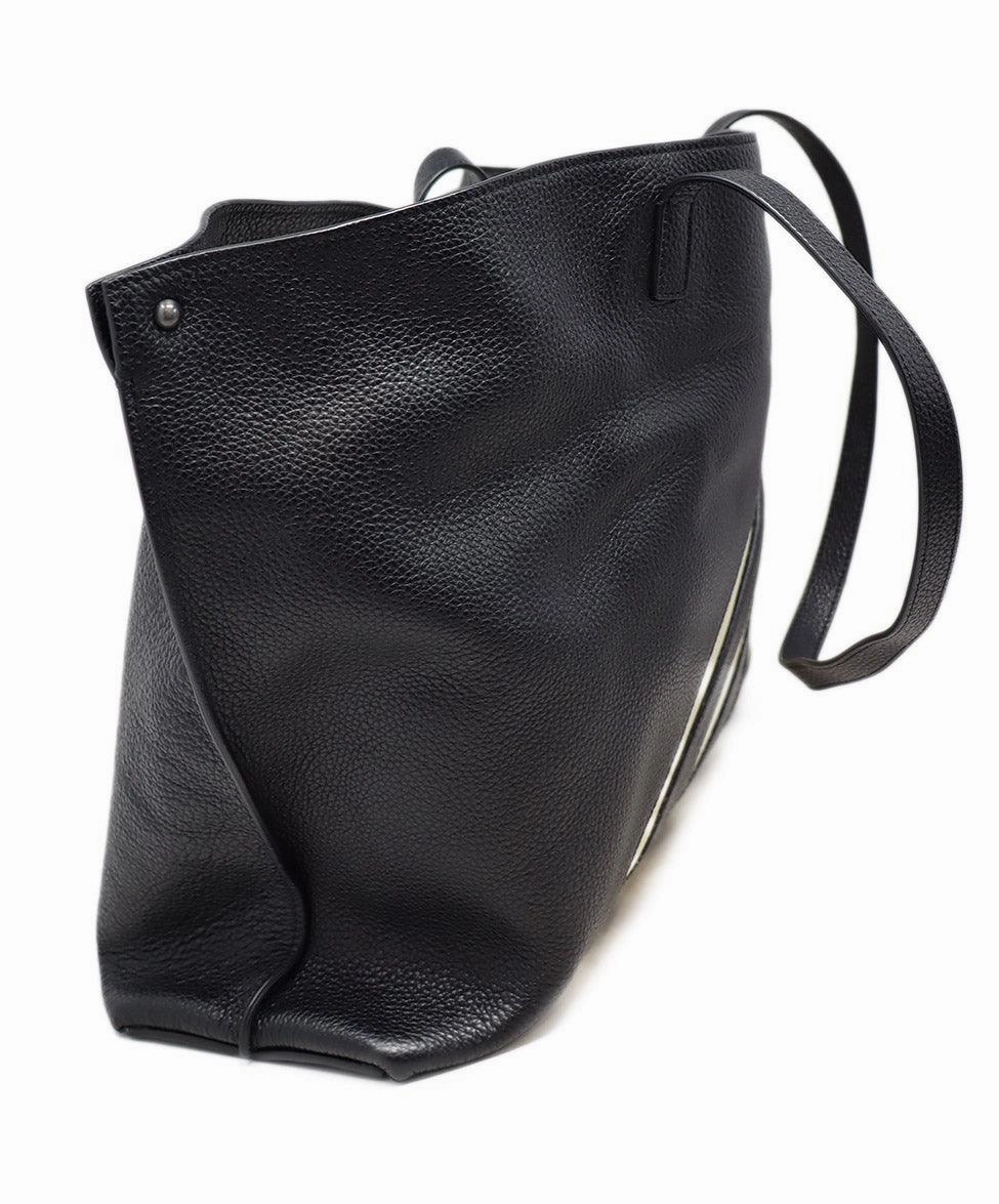 Akris Black Leather & Ivory Canvas Tote