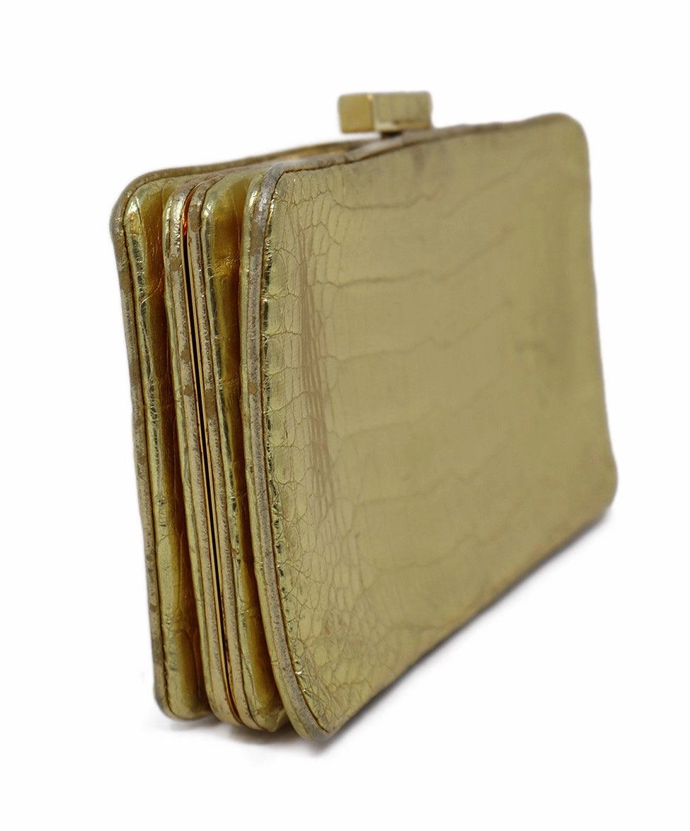 Alexandra Knight Gold Crocodile Leather Clutch