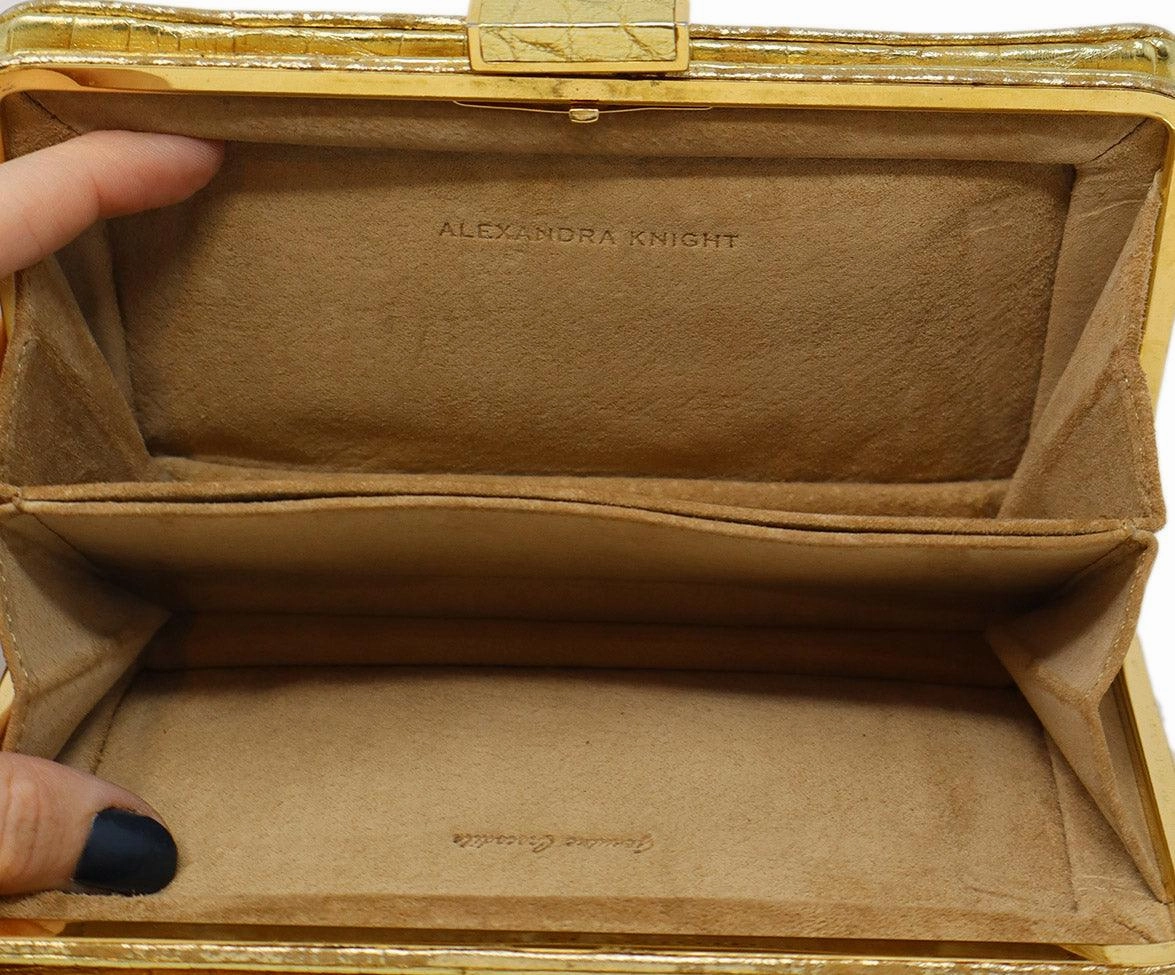 Alexandra Knight Gold Crocodile Leather Clutch