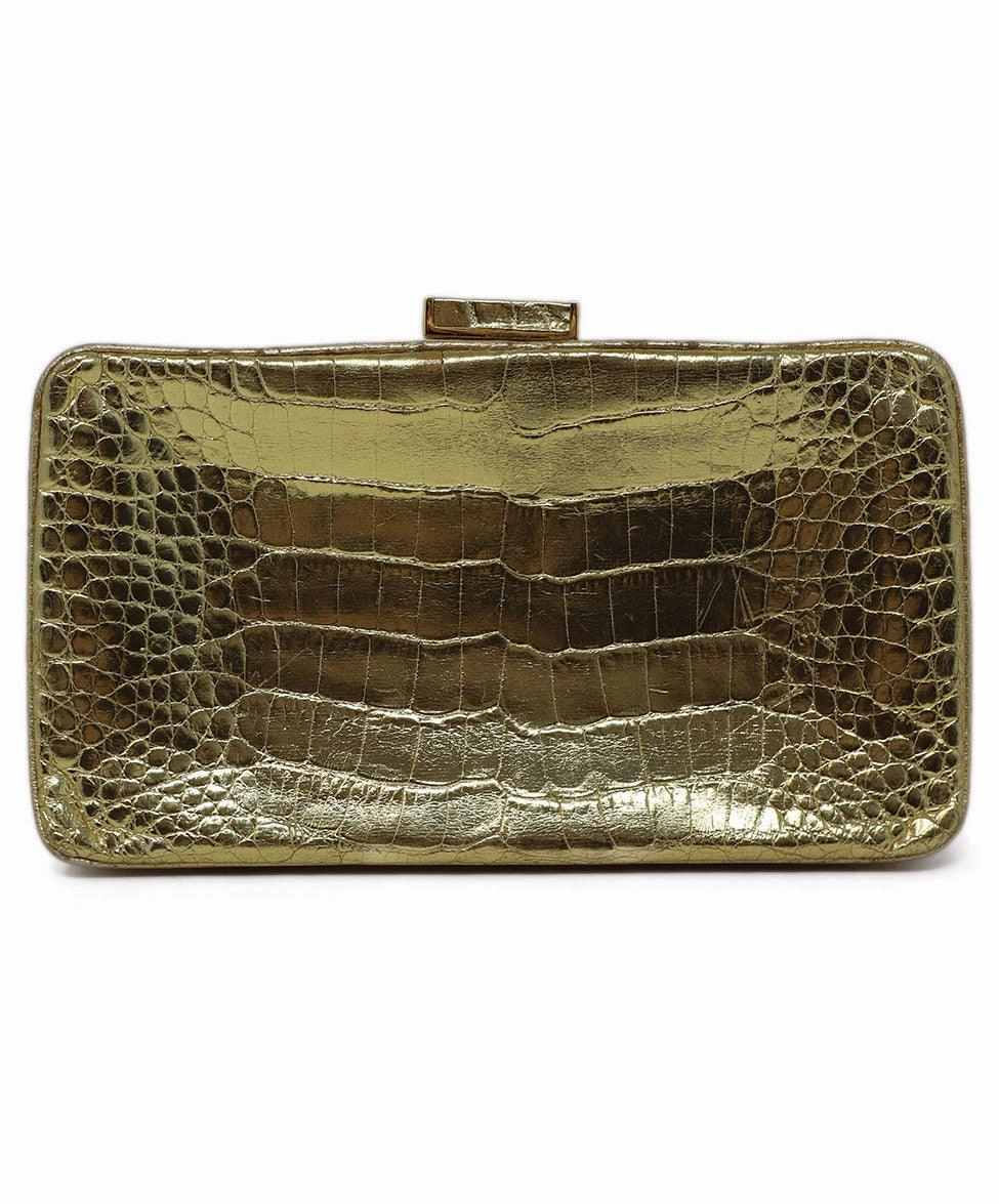 Alexandra Knight Gold Crocodile Leather Clutch