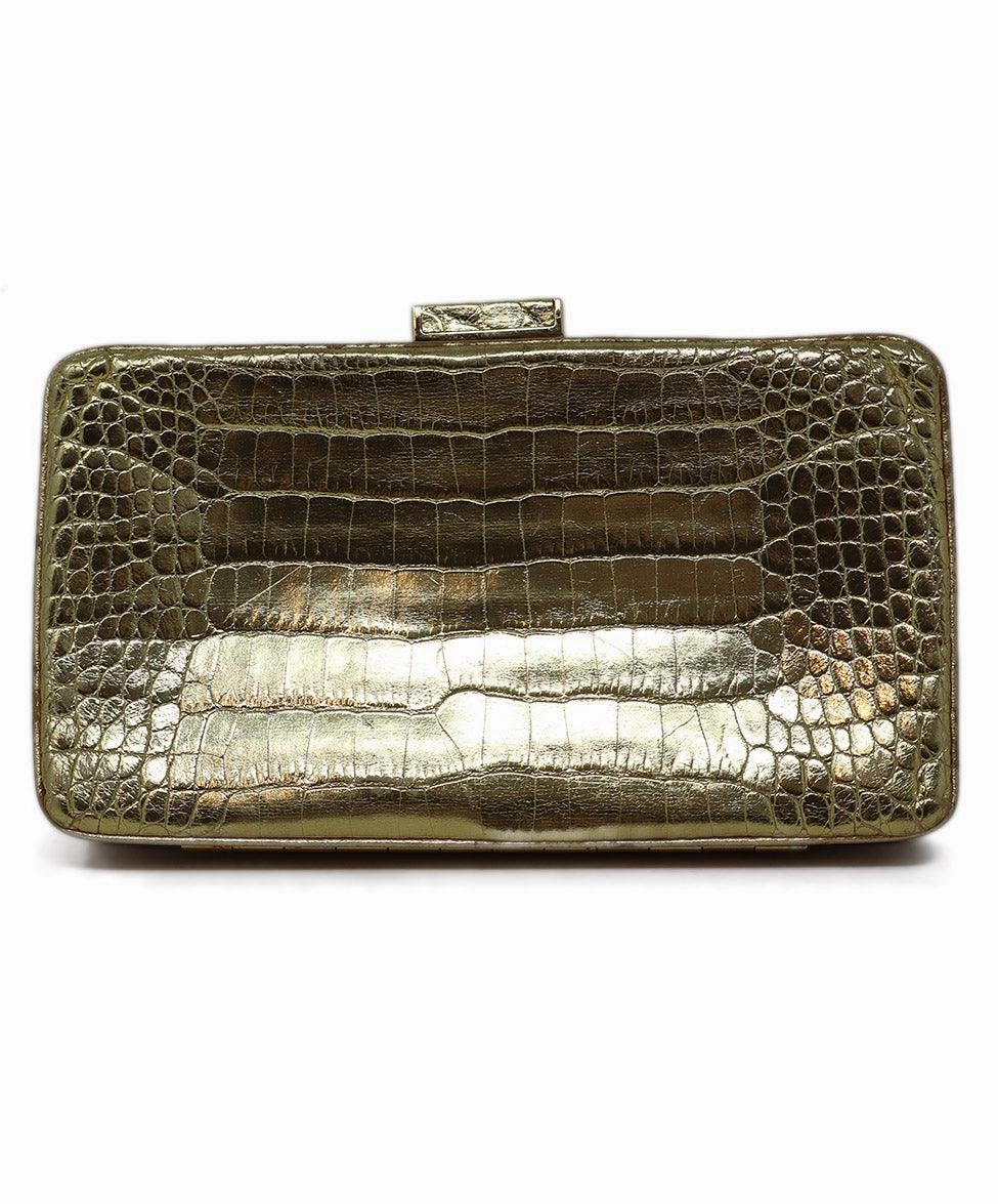 Alexandra Knight Gold Crocodile Leather Clutch