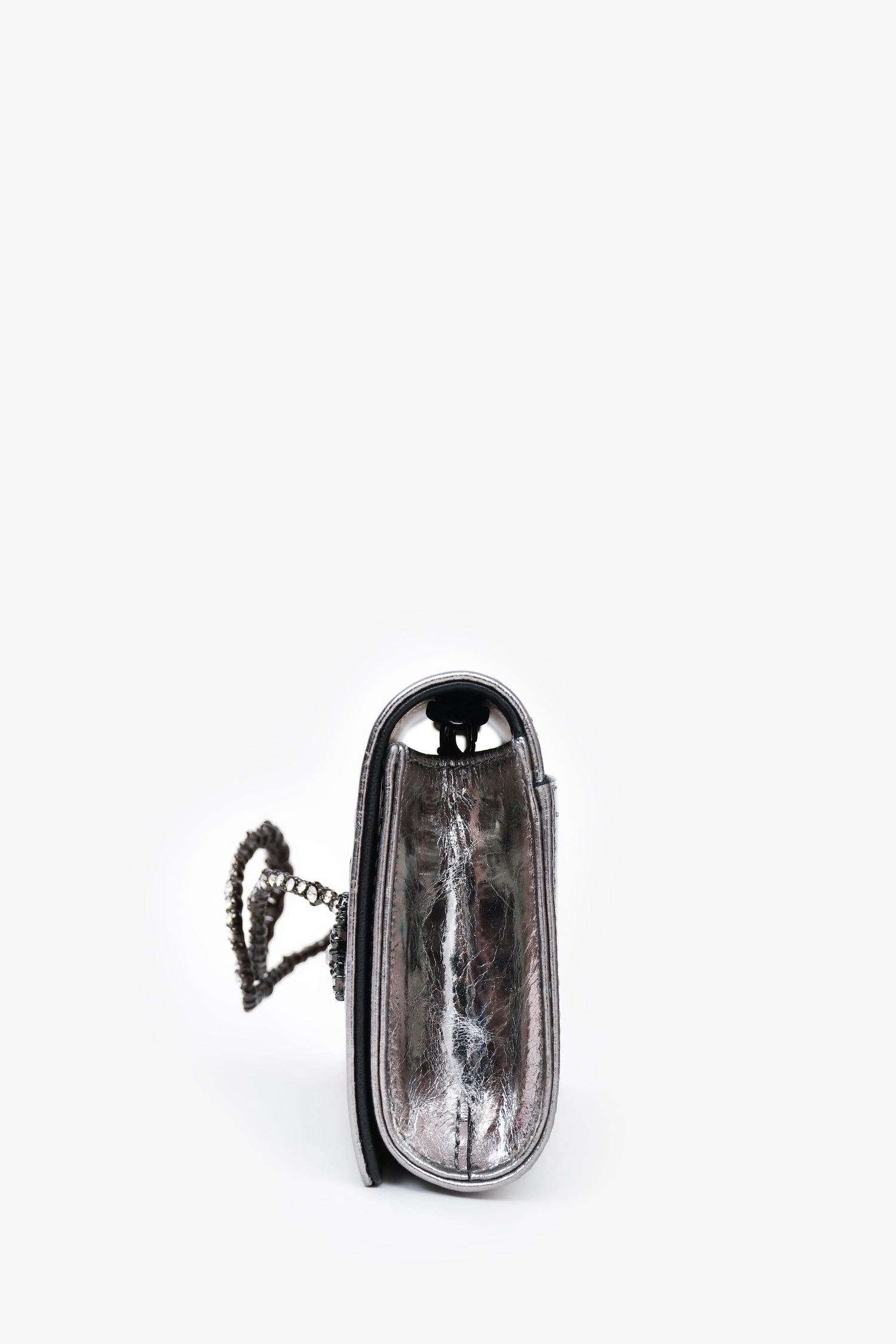 Alexis Bittar Silver Metallic Leather Clutch With Chain