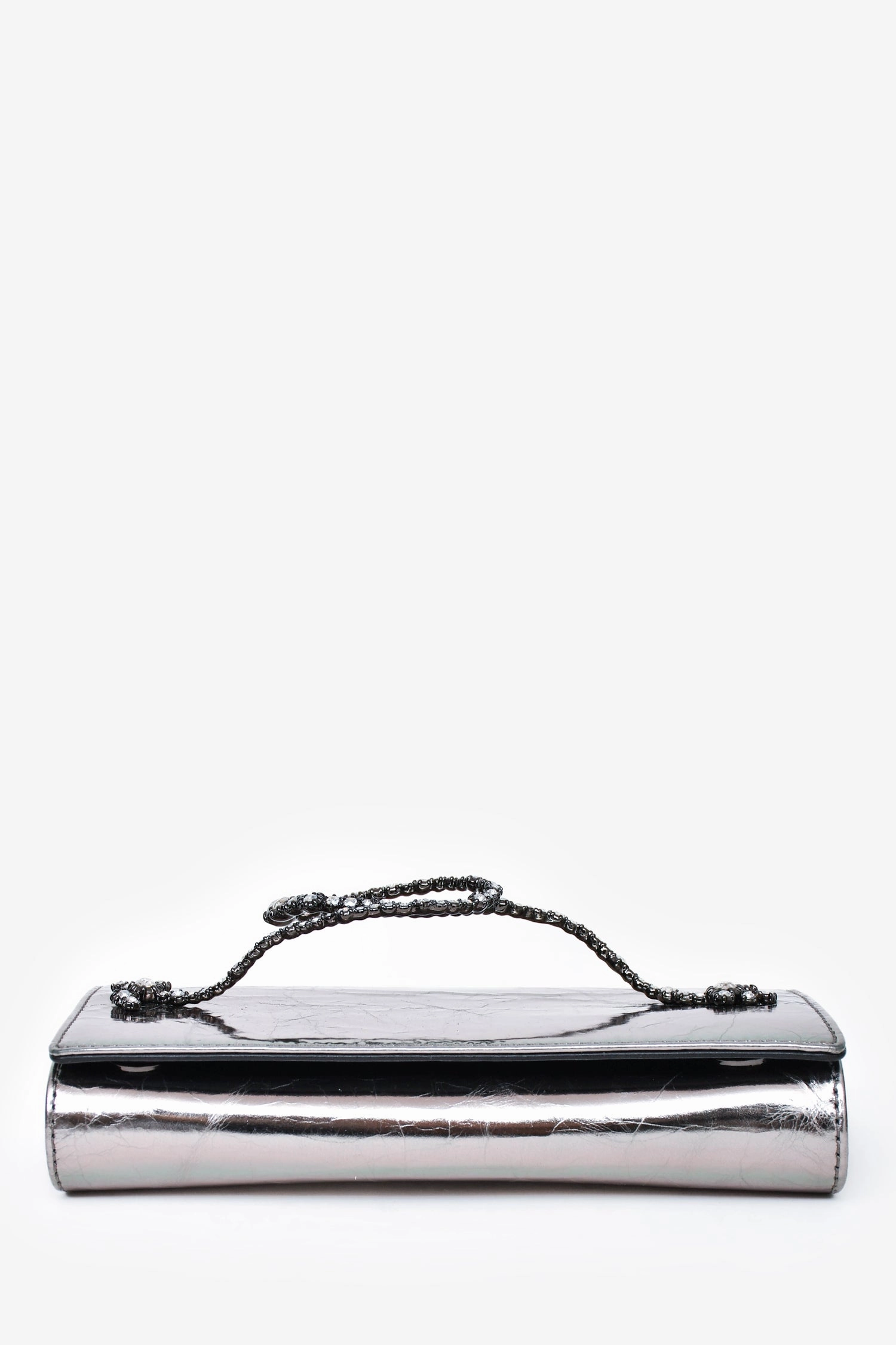 Alexis Bittar Silver Metallic Leather Clutch With Chain