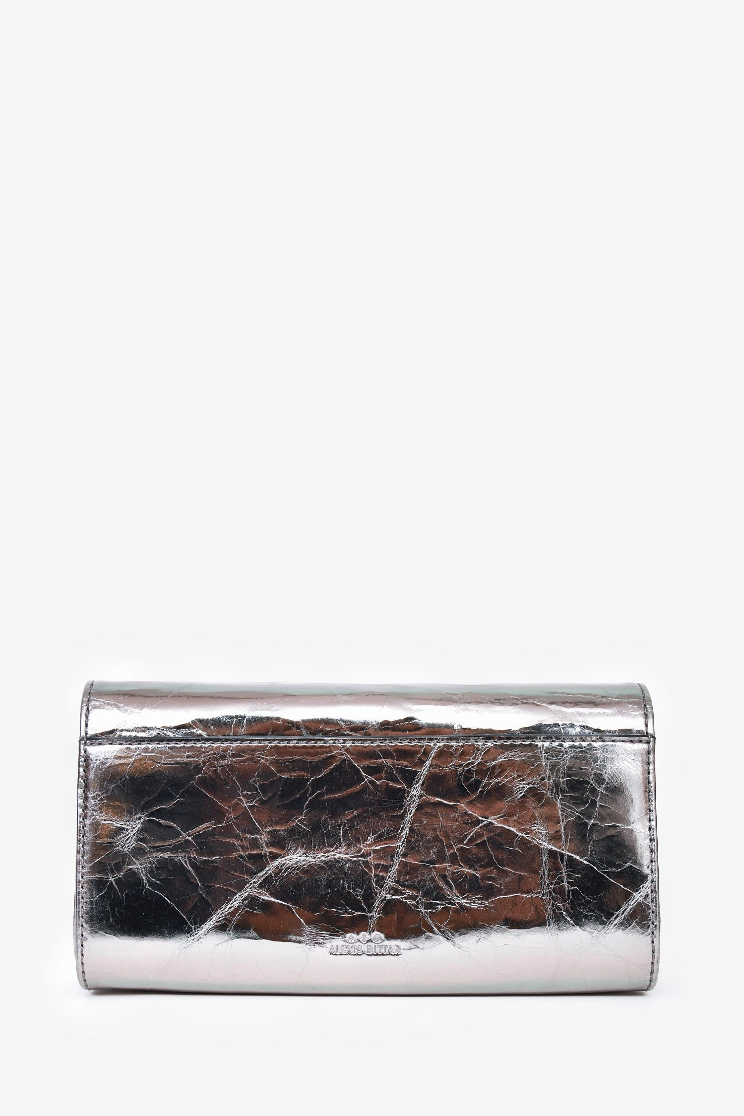 Alexis Bittar Silver Metallic Leather Clutch With Chain