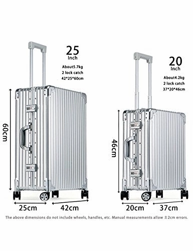 All Al-Mg Alloy HardShell Luggage with Spinner Wheels TSA Approved Silver 20"