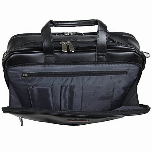 Alpine Swiss Monroe Leather Briefcase Top-Zip Laptop Messenger Bag Black