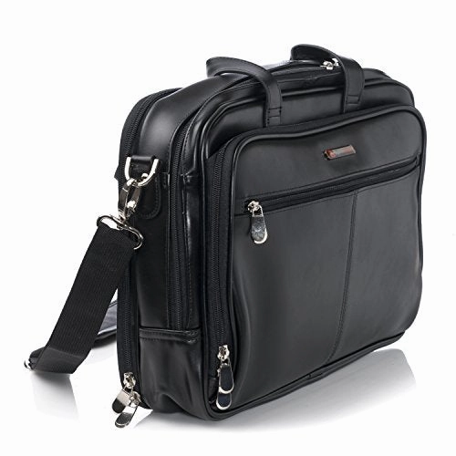 Alpine Swiss Monroe Leather Briefcase Top-Zip Laptop Messenger Bag Black