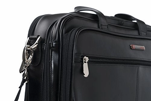 Alpine Swiss Monroe Leather Briefcase Top-Zip Laptop Messenger Bag Black