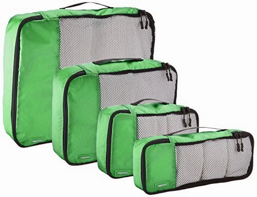 Amazonbasics 4-Piece Packing Cube Set - Small, Medium, Large, And Slim, Green
