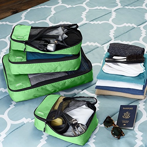 Amazonbasics 4-Piece Packing Cube Set - Small, Medium, Large, And Slim, Green