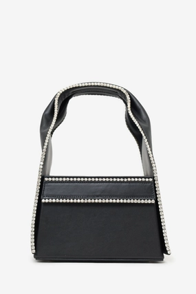 Area Black Leather Rhinestone Box Bag