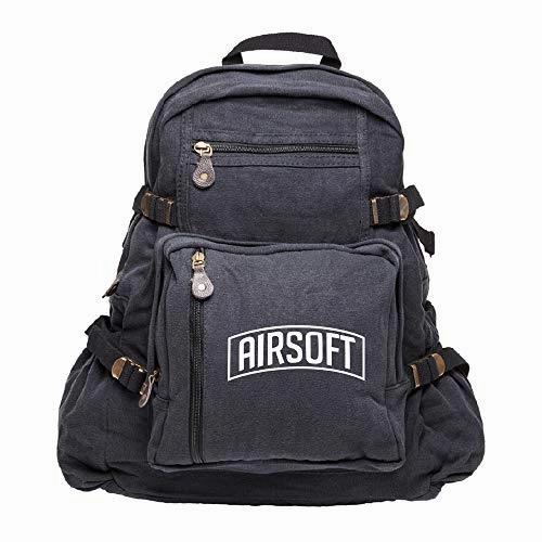 Army Force Gear Air Soft Heavyweight Canvas Backpack Bag, Black & White (large)