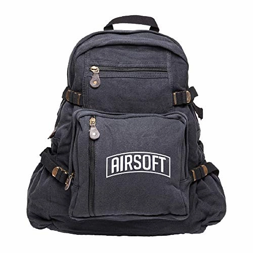 Army Force Gear Air Soft Heavyweight Canvas Backpack Bag, Black & White (large)