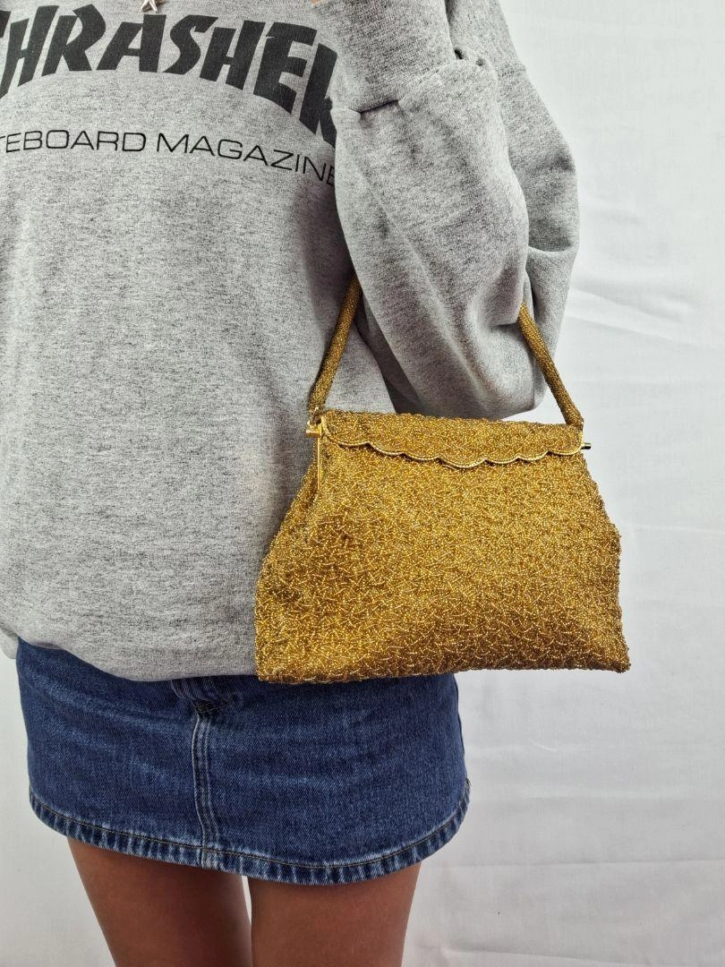 Assorted Brands Gold Beaded Fold Over Clasp Mini Bag