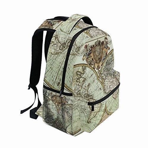 Backpack Travel Vintage World Map School Bookbags Shoulder Laptop Daypack College Bag for Womens