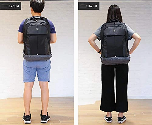 Backpack with Wheels Multi-Compartment Nylon Waterproof Business, Rolling Backpack Hand Cabin Luggage Men Laptop Rucksack with Anti-Theft Zippers,Black