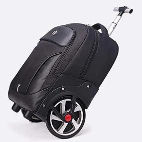 Backpack with Wheels Multi-Compartment Nylon Waterproof Business, Rolling Backpack Hand Cabin Luggage Men Laptop Rucksack with Anti-Theft Zippers,Black