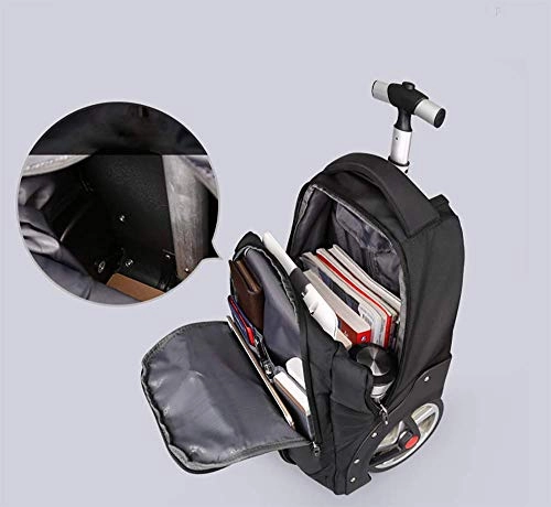 Backpack with Wheels Multi-Compartment Nylon Waterproof Business, Rolling Backpack Hand Cabin Luggage Men Laptop Rucksack with Anti-Theft Zippers,Black