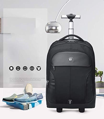 Backpack with Wheels Multi-Compartment Nylon Waterproof Business, Rolling Backpack Hand Cabin Luggage Men Laptop Rucksack with Anti-Theft Zippers,Black