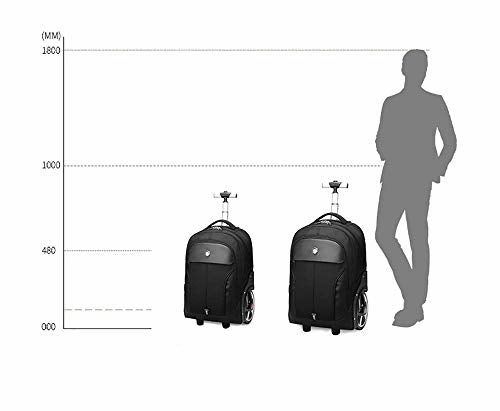 Backpack with Wheels Multi-Compartment Nylon Waterproof Business, Rolling Backpack Hand Cabin Luggage Men Laptop Rucksack with Anti-Theft Zippers,Black
