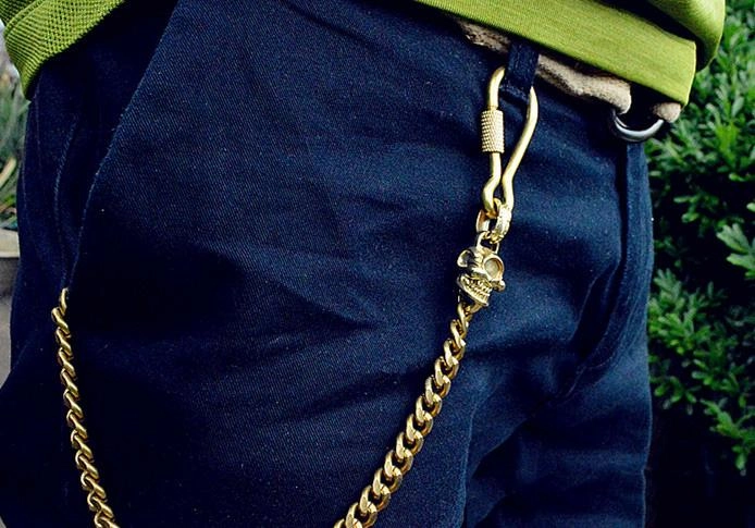 Badass Brass Copper Skull Mens Pants Chain Biker Wallet Chain 18?jeans chain jean chain For Men