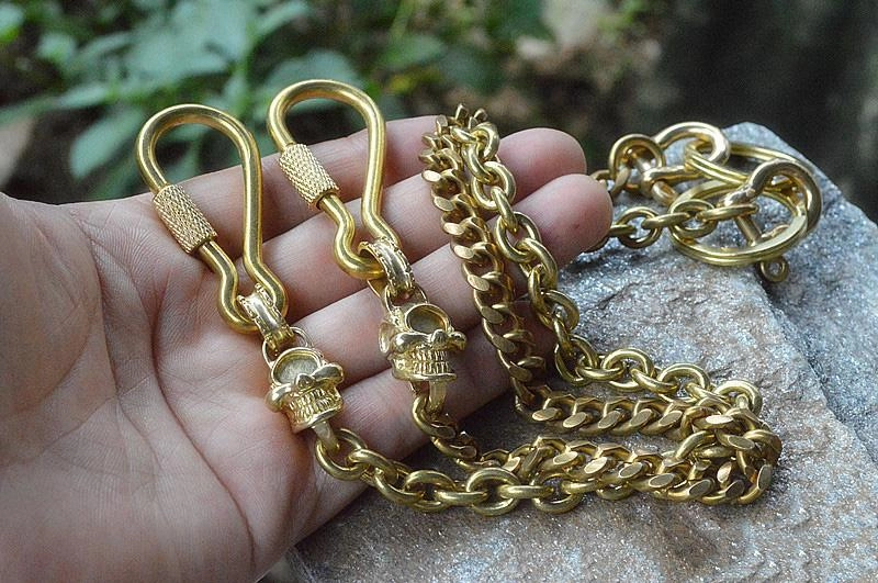 Badass Brass Copper Skull Mens Pants Chain Biker Wallet Chain 18?jeans chain jean chain For Men