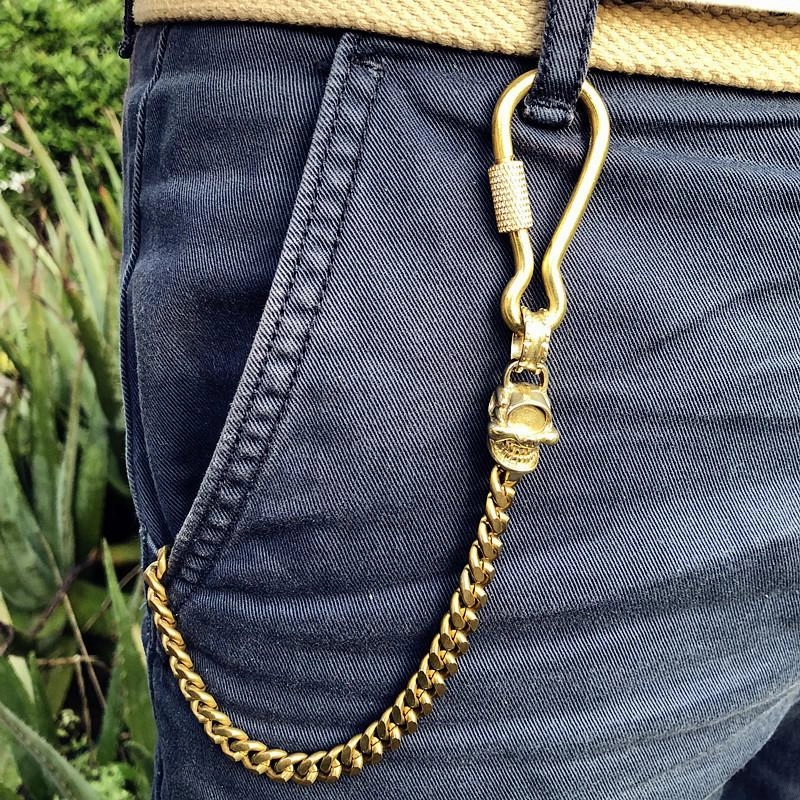 Badass Brass Copper Skull Mens Pants Chain Biker Wallet Chain 18?jeans chain jean chain For Men
