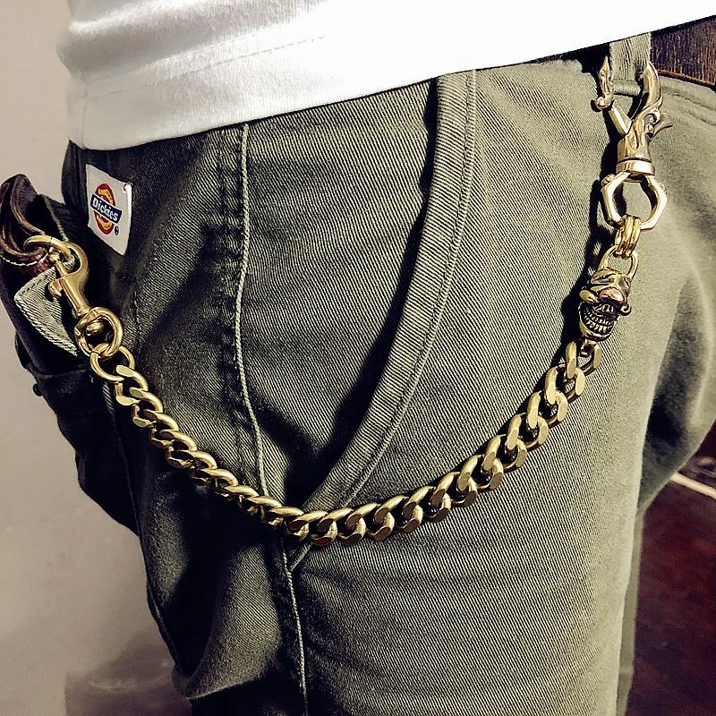 Badass Gold Skull Mens Wallet Chain Biker Wallet Chain 18?Pants Chain For Men