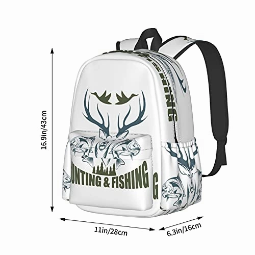 BAIW School Backpacks 16.9 Inch Print Design Student Bookbags Laptop Casual Rucksack Artistic Animals Emblem Moose Head Horns Trout Salmon Sea Fishes 